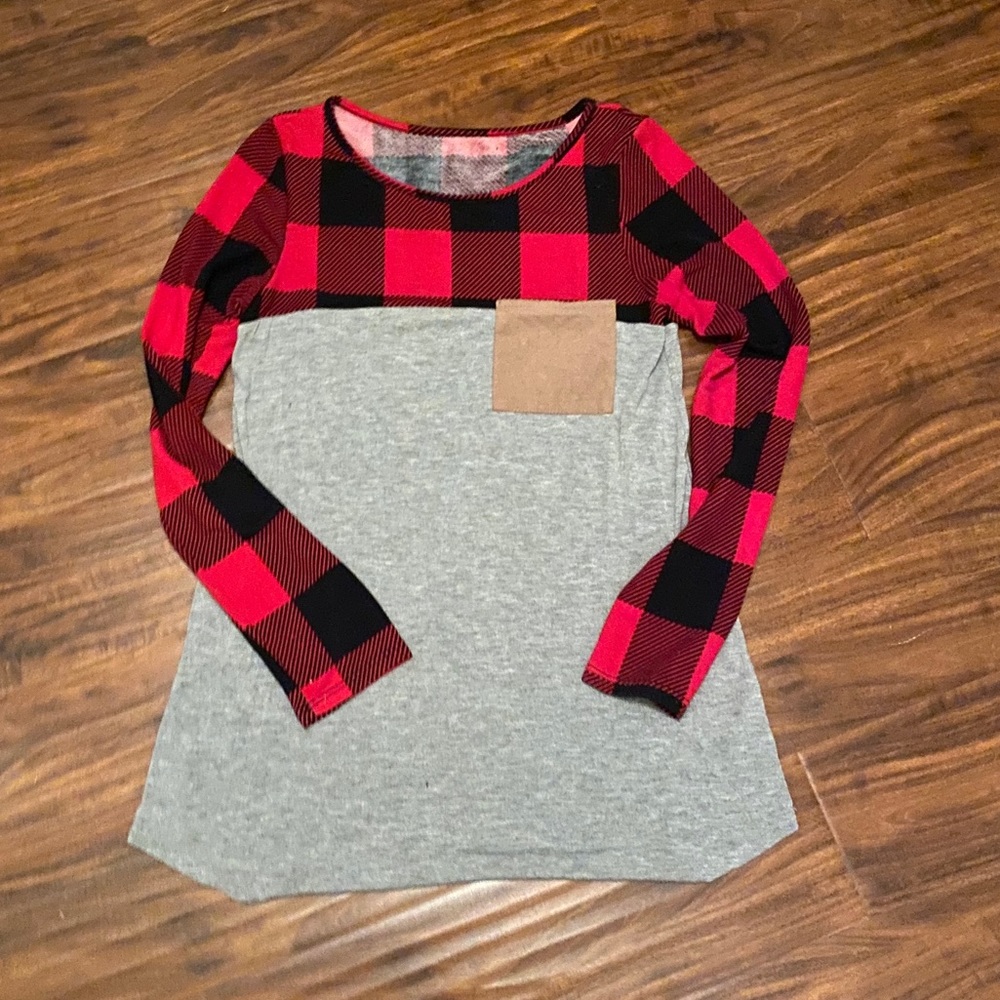 Buffalo Plaid and Gray Long Sleeve Tunic